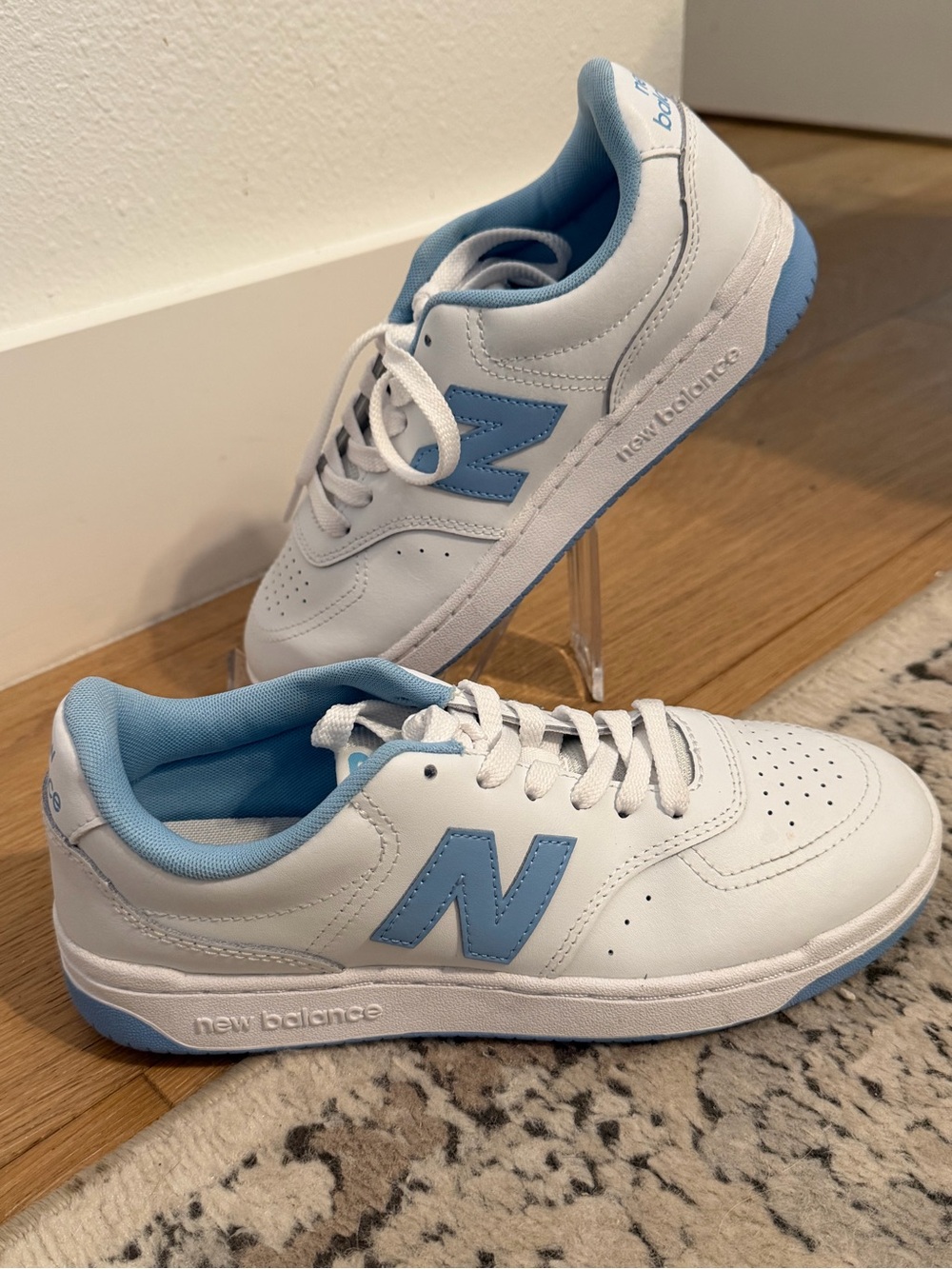 New Balance Kids White and Light Blue Court Sneakers